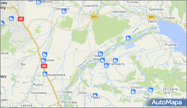mapa Nowa Biała gmina Nowy Targ, Nowa Biała gmina Nowy Targ na mapie Targeo