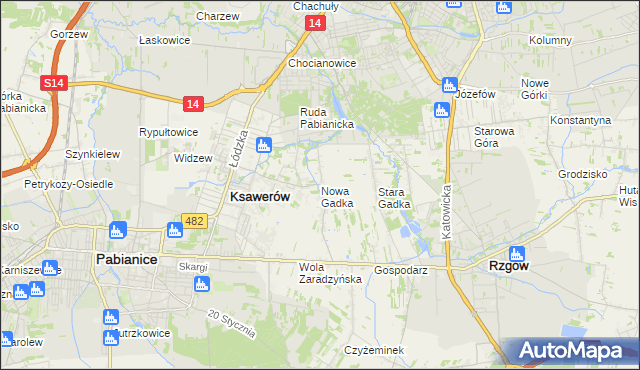 mapa Nowa Gadka gmina Ksawerów, Nowa Gadka gmina Ksawerów na mapie Targeo