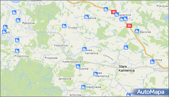 mapa Nowa Kamienica, Nowa Kamienica na mapie Targeo