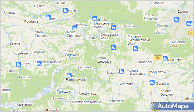 mapa Nowa Łagowica, Nowa Łagowica na mapie Targeo