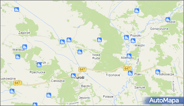 mapa Nowa Ruda gmina Turośl, Nowa Ruda gmina Turośl na mapie Targeo