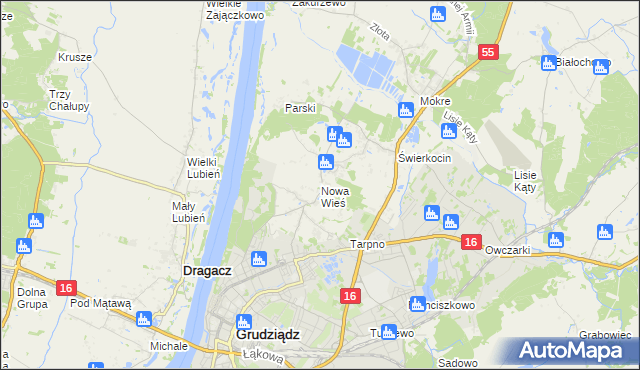 mapa Nowa Wieś gmina Grudziądz, Nowa Wieś gmina Grudziądz na mapie Targeo