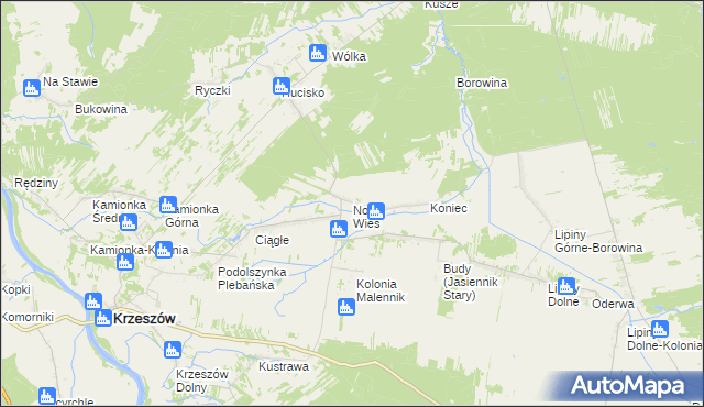 mapa Nowa Wieś gmina Harasiuki, Nowa Wieś gmina Harasiuki na mapie Targeo