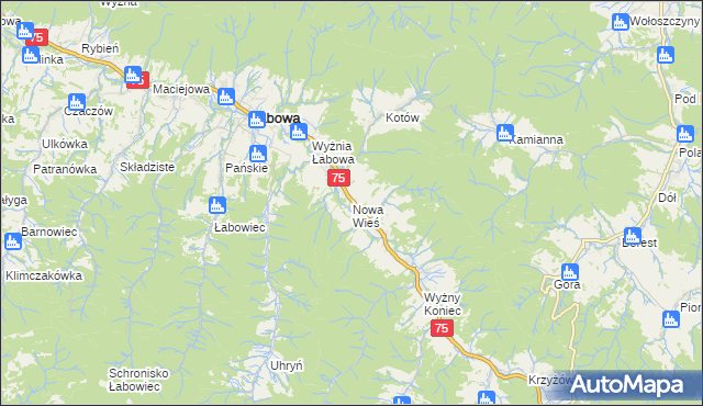 mapa Nowa Wieś gmina Łabowa, Nowa Wieś gmina Łabowa na mapie Targeo