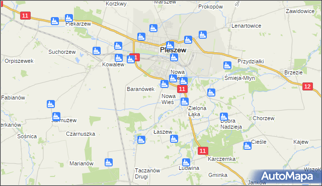 mapa Nowa Wieś gmina Pleszew, Nowa Wieś gmina Pleszew na mapie Targeo