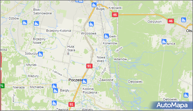 mapa Nowa Wieś gmina Poczesna, Nowa Wieś gmina Poczesna na mapie Targeo