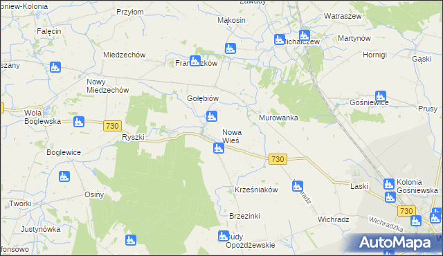 mapa Nowa Wieś gmina Warka, Nowa Wieś gmina Warka na mapie Targeo
