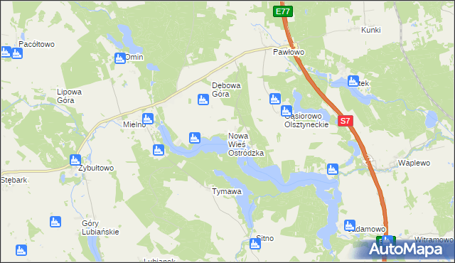 mapa Nowa Wieś Ostródzka, Nowa Wieś Ostródzka na mapie Targeo