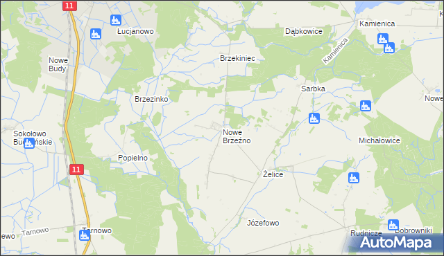 mapa Nowe Brzeźno gmina Budzyń, Nowe Brzeźno gmina Budzyń na mapie Targeo