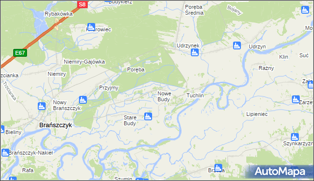 mapa Nowe Budy gmina Brańszczyk, Nowe Budy gmina Brańszczyk na mapie Targeo
