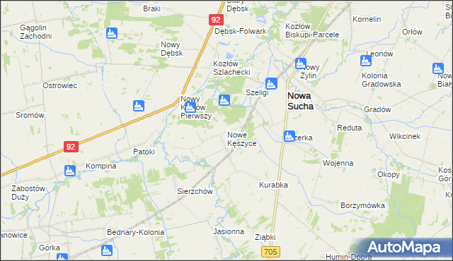 mapa Nowe Kęszyce, Nowe Kęszyce na mapie Targeo