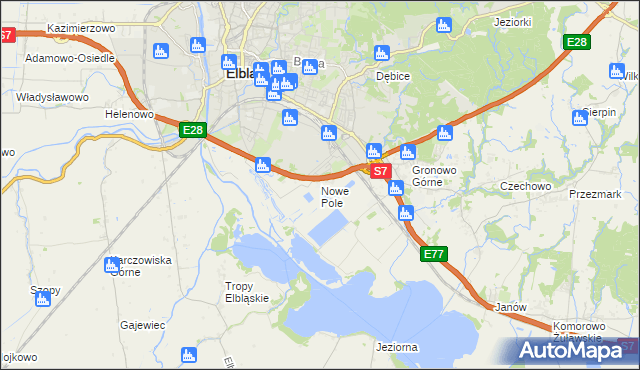 mapa Nowe Pole gmina Elbląg, Nowe Pole gmina Elbląg na mapie Targeo