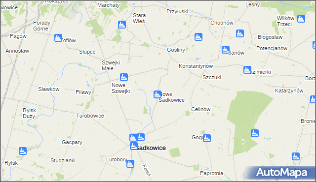 mapa Nowe Sadkowice, Nowe Sadkowice na mapie Targeo