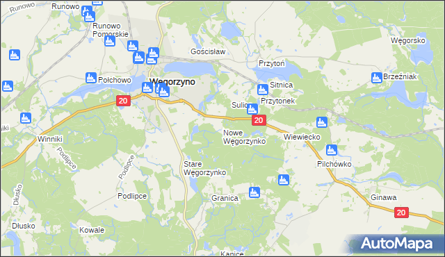 mapa Nowe Węgorzynko, Nowe Węgorzynko na mapie Targeo