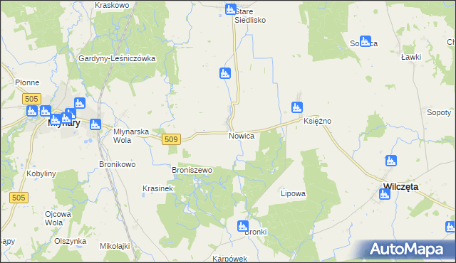 mapa Nowica gmina Wilczęta, Nowica gmina Wilczęta na mapie Targeo