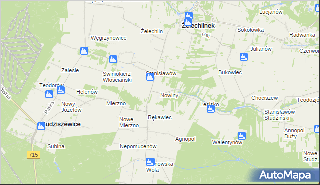 mapa Nowiny gmina Żelechlinek, Nowiny gmina Żelechlinek na mapie Targeo