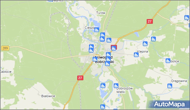 mapa Nowogród Bobrzański, Nowogród Bobrzański na mapie Targeo