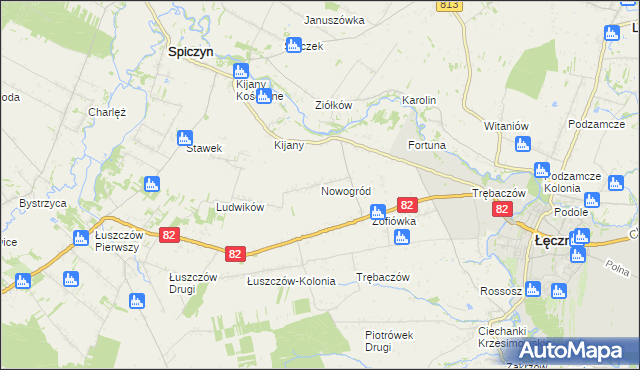 mapa Nowogród gmina Łęczna, Nowogród gmina Łęczna na mapie Targeo