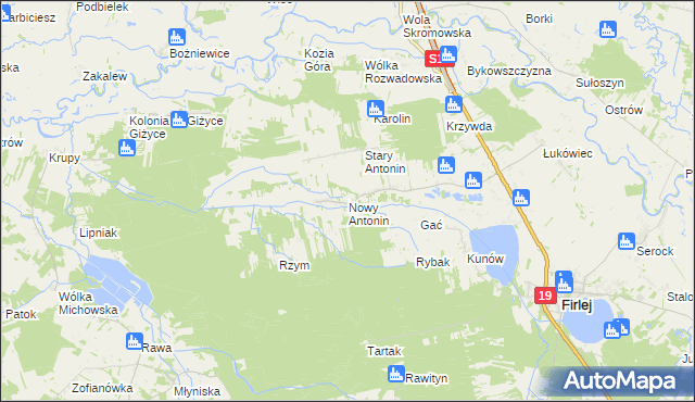 mapa Nowy Antonin, Nowy Antonin na mapie Targeo
