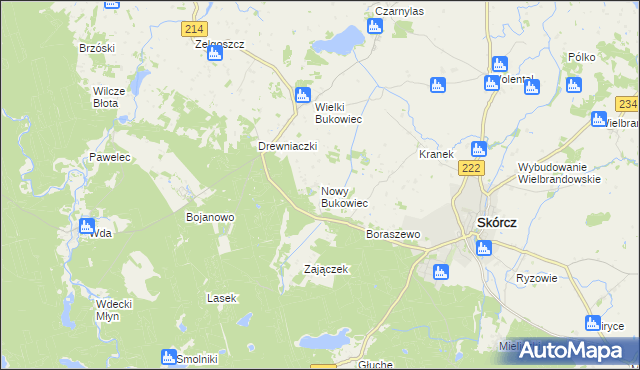 mapa Nowy Bukowiec gmina Skórcz, Nowy Bukowiec gmina Skórcz na mapie Targeo