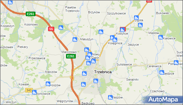 mapa Nowy Dwór gmina Trzebnica, Nowy Dwór gmina Trzebnica na mapie Targeo