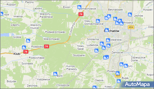 mapa Nowy Świat gmina Bełchatów, Nowy Świat gmina Bełchatów na mapie Targeo