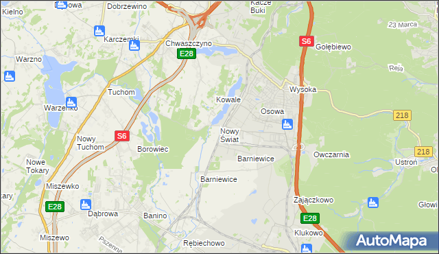 mapa Nowy Świat gmina Żukowo, Nowy Świat gmina Żukowo na mapie Targeo