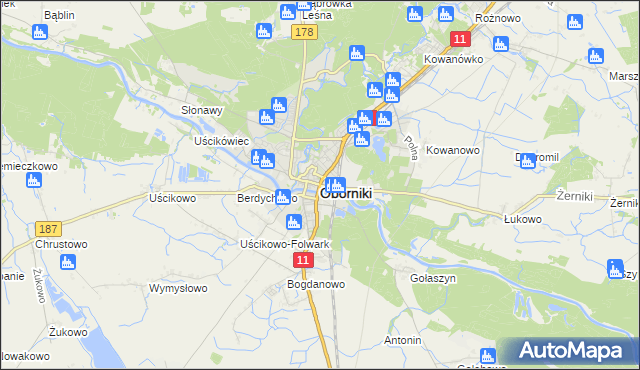 mapa Oborniki, Oborniki na mapie Targeo