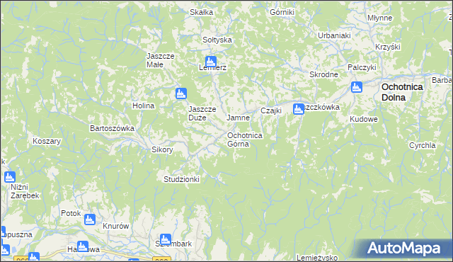mapa Ochotnica Górna, Ochotnica Górna na mapie Targeo