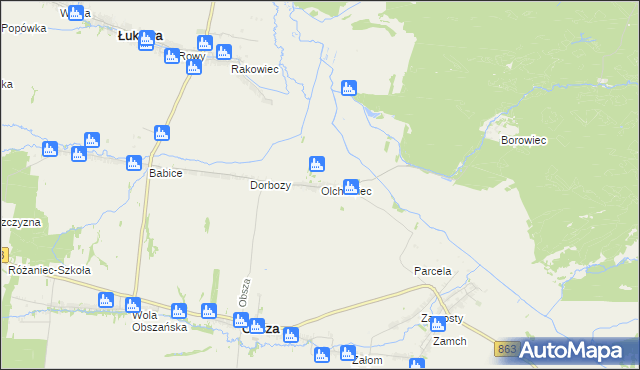 mapa Olchowiec gmina Obsza, Olchowiec gmina Obsza na mapie Targeo