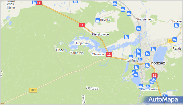 mapa Oleśnica gmina Chodzież, Oleśnica gmina Chodzież na mapie Targeo