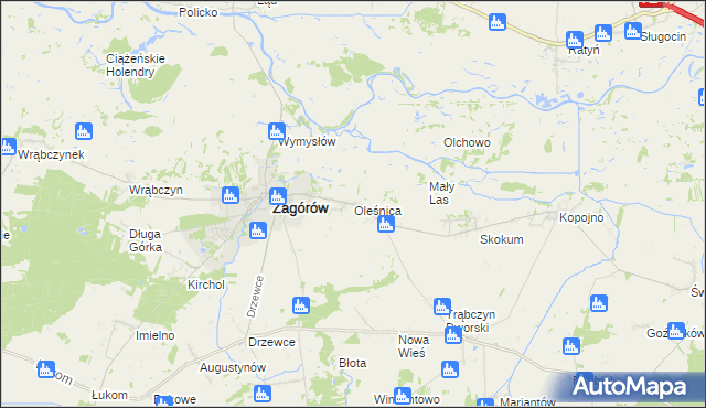 mapa Oleśnica gmina Zagórów, Oleśnica gmina Zagórów na mapie Targeo