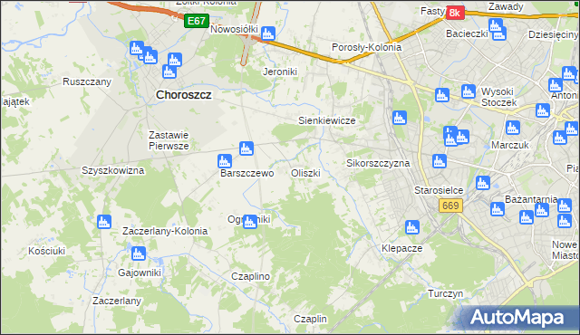 mapa Oliszki gmina Choroszcz, Oliszki gmina Choroszcz na mapie Targeo