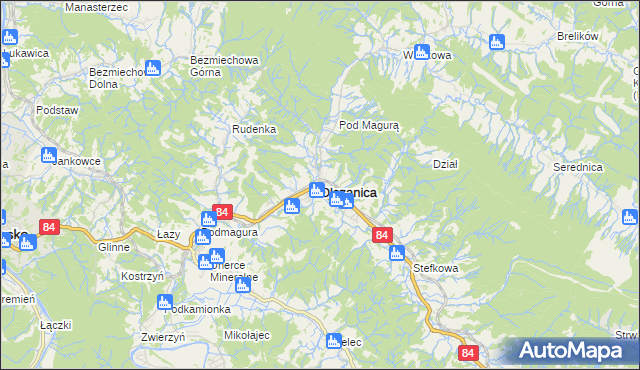 mapa Olszanica powiat leski, Olszanica powiat leski na mapie Targeo
