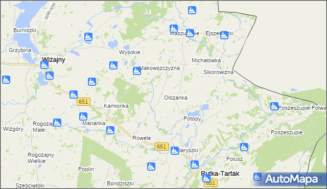 mapa Olszanka gmina Rutka-Tartak, Olszanka gmina Rutka-Tartak na mapie Targeo