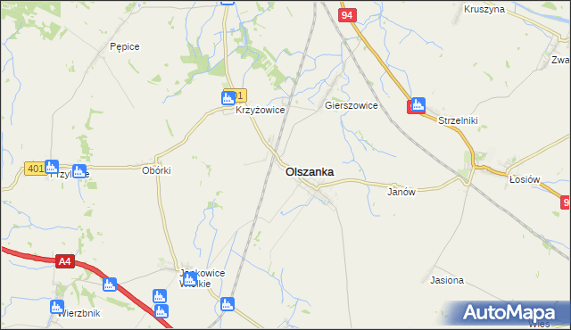 mapa Olszanka powiat brzeski, Olszanka powiat brzeski na mapie Targeo