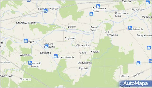 mapa Olszewnica gmina Kąkolewnica, Olszewnica gmina Kąkolewnica na mapie Targeo