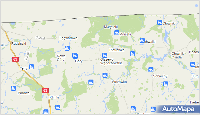 mapa Olszewo Węgorzewskie, Olszewo Węgorzewskie na mapie Targeo