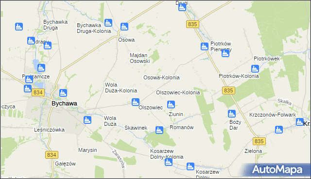mapa Olszowiec-Kolonia gmina Bychawa, Olszowiec-Kolonia gmina Bychawa na mapie Targeo