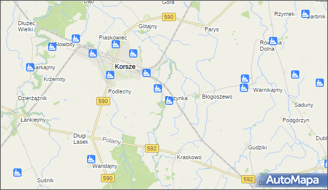 mapa Olszynka gmina Korsze, Olszynka gmina Korsze na mapie Targeo