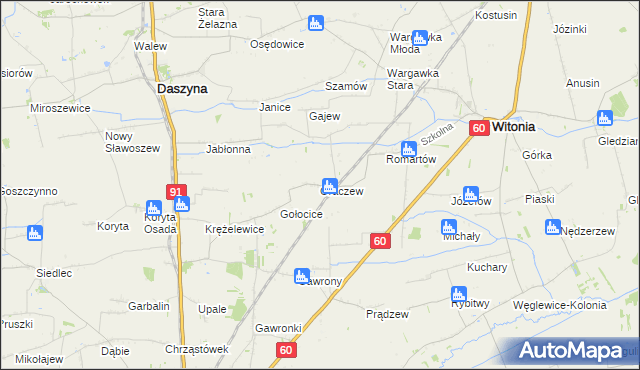 mapa Oraczew gmina Witonia, Oraczew gmina Witonia na mapie Targeo