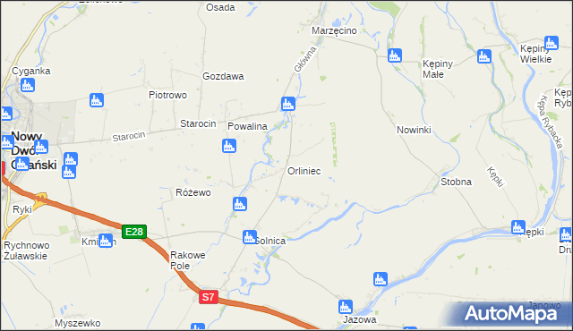 mapa Orliniec gmina Nowy Dwór Gdański, Orliniec gmina Nowy Dwór Gdański na mapie Targeo