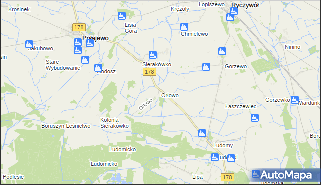 mapa Orłowo gmina Ryczywół, Orłowo gmina Ryczywół na mapie Targeo