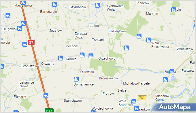 mapa Orzechowo gmina Jasieniec, Orzechowo gmina Jasieniec na mapie Targeo