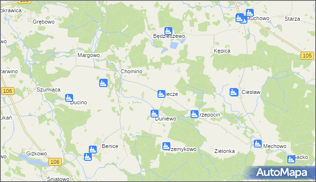 mapa Osiecze gmina Świerzno, Osiecze gmina Świerzno na mapie Targeo