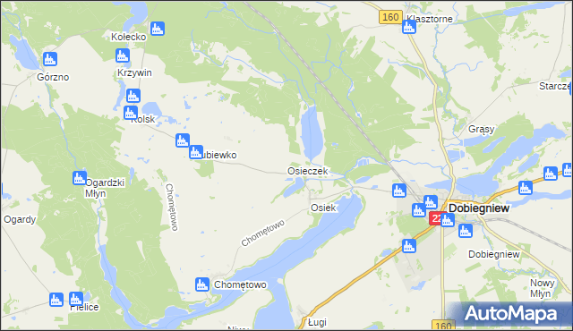 mapa Osieczek gmina Dobiegniew, Osieczek gmina Dobiegniew na mapie Targeo