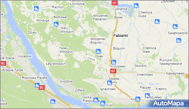 mapa Osiek gmina Fabianki, Osiek gmina Fabianki na mapie Targeo