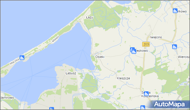 mapa Osieki gmina Sianów, Osieki gmina Sianów na mapie Targeo