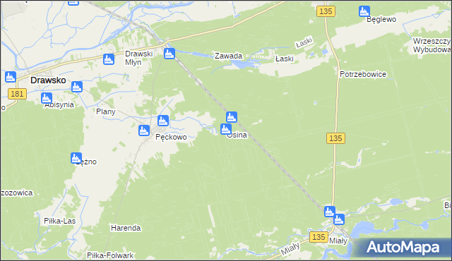 mapa Osina gmina Wieleń, Osina gmina Wieleń na mapie Targeo