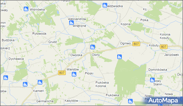 mapa Osiny gmina Wola Mysłowska, Osiny gmina Wola Mysłowska na mapie Targeo